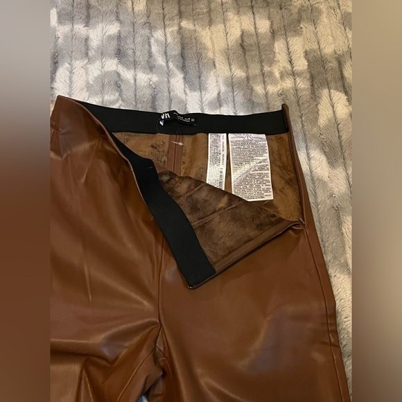 Zara High-Waisted Brown Faux Leather Leggings Size Medium - Picture 8 of 11